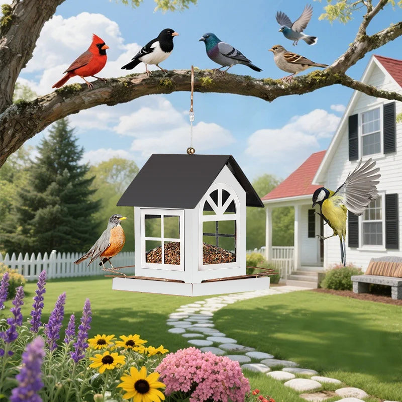 Copper Outdoor Bird Feeder Large Capacity Hanging Rustic Metal Feeder