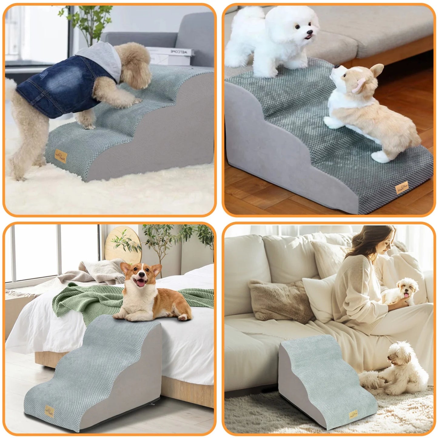 3 To 5 Step Curved Dog Stairs With Removable Cover
