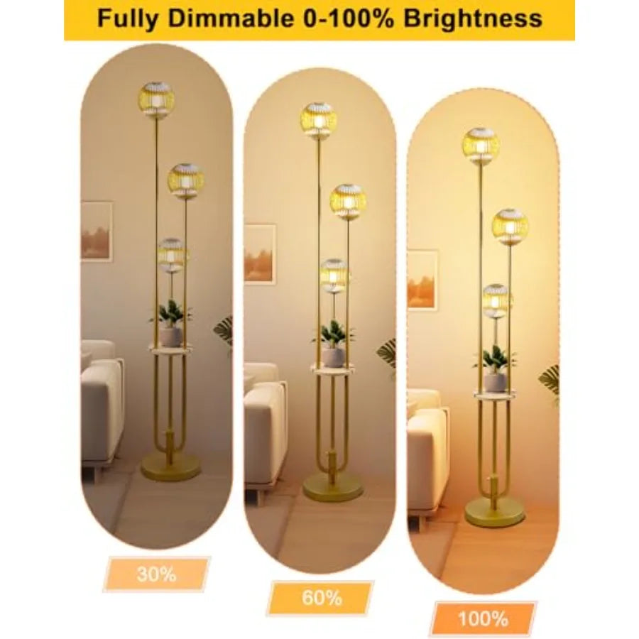 Glass Floor Lamp With Shelf 63 Inch Dimmable Mid Century