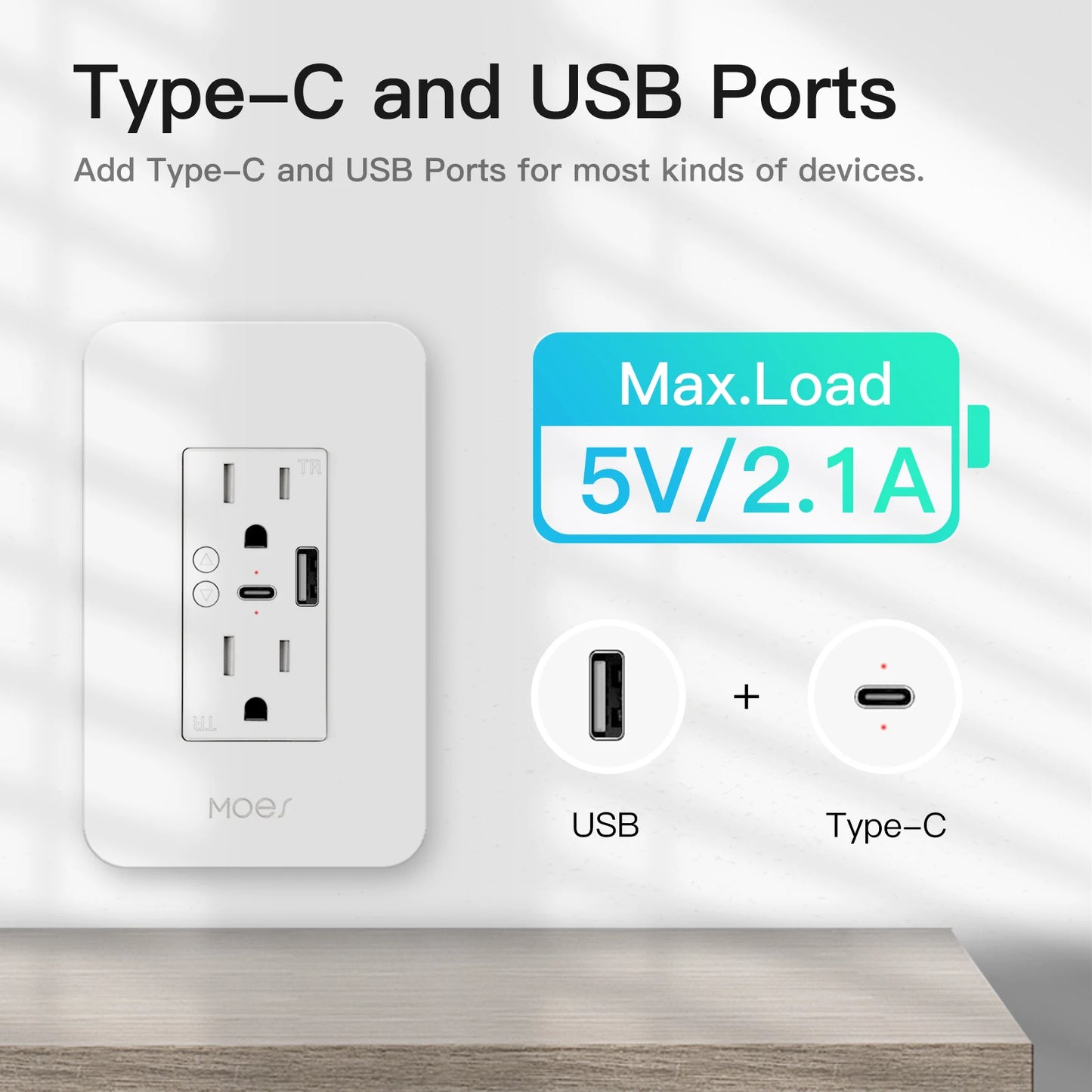 MOES WiFi Smart Wall Socket With USB Type C Outlet