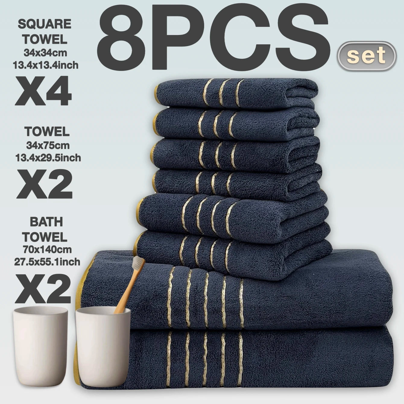 White Gray Bath Towel Set With Gold Accents Absorbent