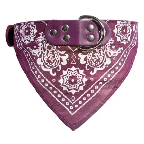 Leather Printed Adjustable Dog Bandana Collar For Pets