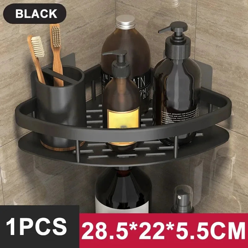 Aluminum Alloy Shower Shelf Wall Mounted No Drill