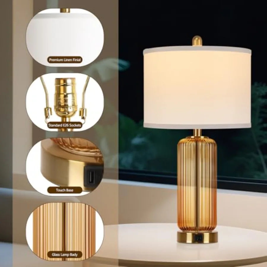 Table Lamps Set Of 2 With Touch Control 3 Way Dimmable Vertical Grained Glass