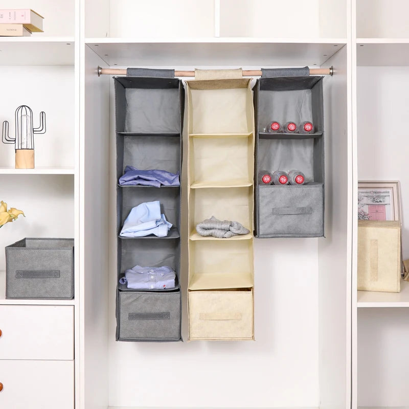 Cotton Linen Collapsible Hanging Closet Organizer With Drawers