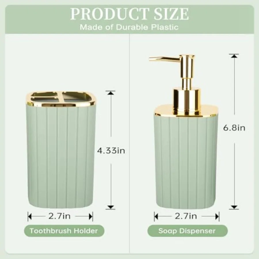 Bohemian Bamboo Bathroom Set With Soap Dispenser And Brush Holder
