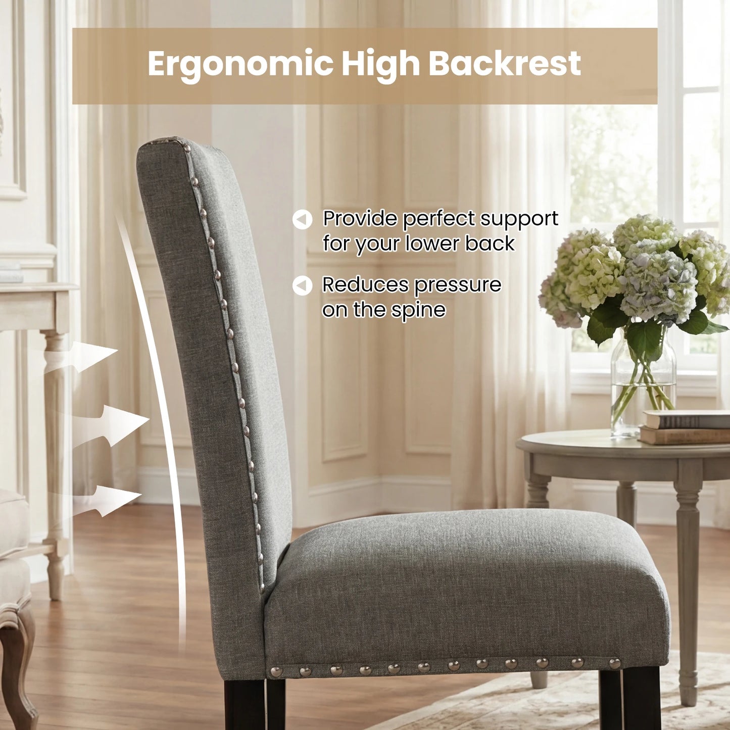 HOMASIS Set Of 4 Grey Upholstered Wooden Dining Chairs