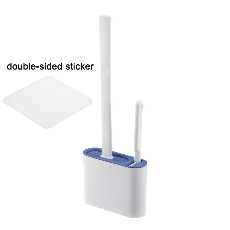 Wall Hanging Toilet Brush With Holder, Long Handle Silicone Bristles
