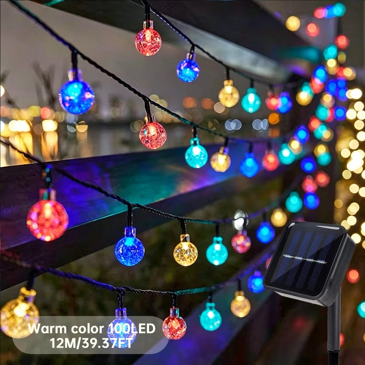 Solar Powered Bubble Ball String Lights 100 LEDs Eight Modes