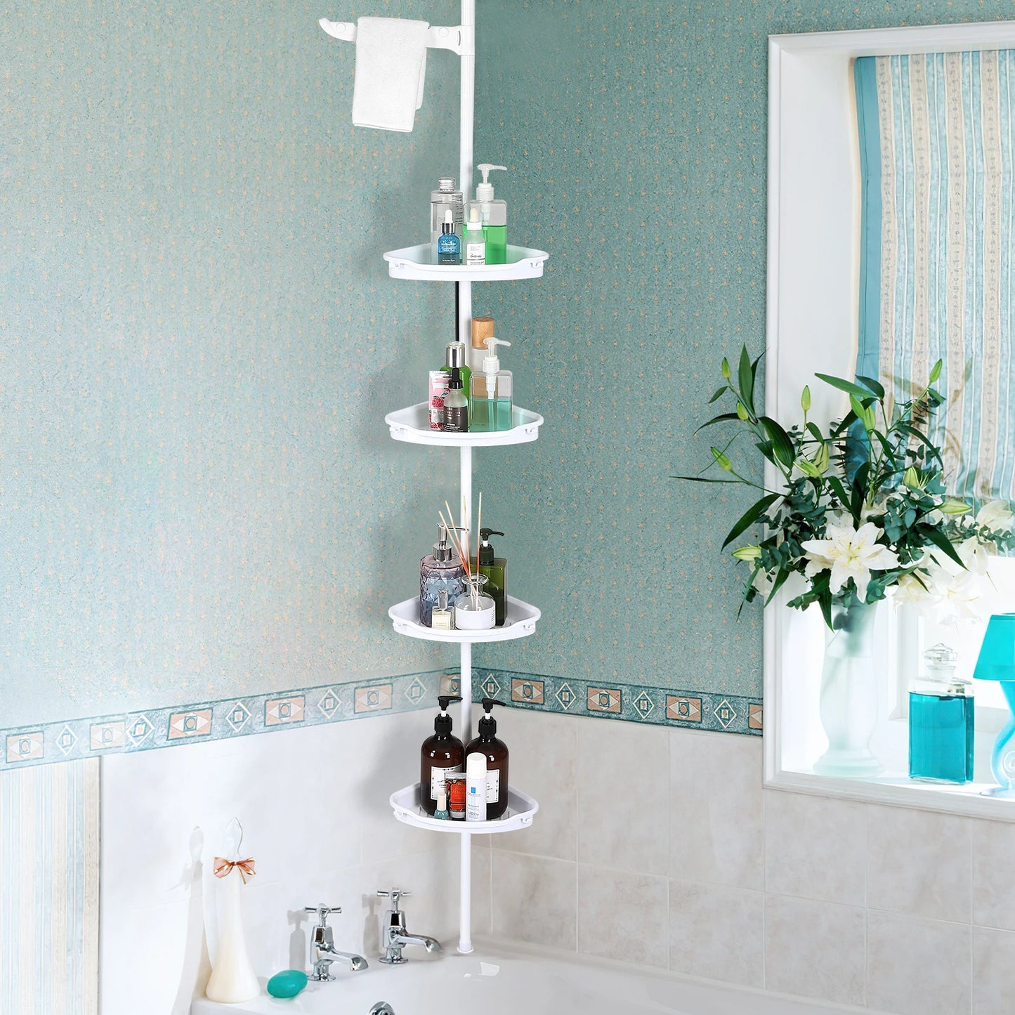 HiMISS Corner Shower Caddy With Tension Pole Four-Tier Organizer