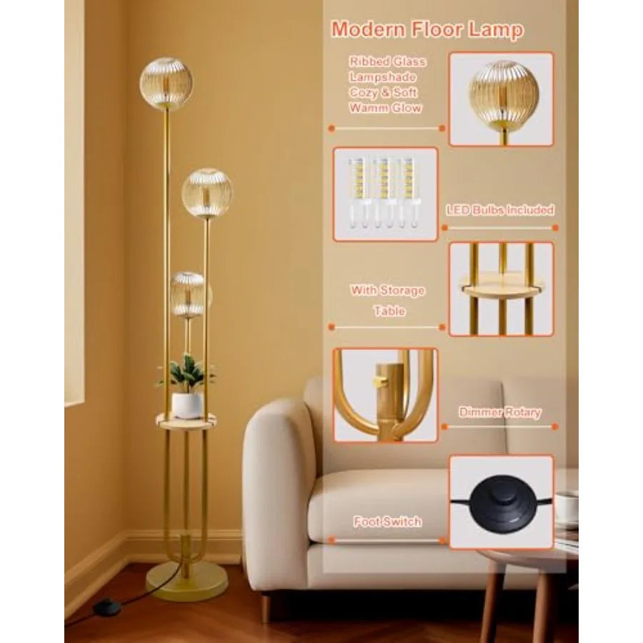 Glass Floor Lamp With Shelf 63 Inch Dimmable Mid Century