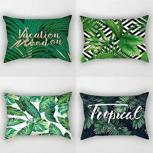 Tropical Polyester Cushion Cover Monstera Palm Leaf Pillowcase