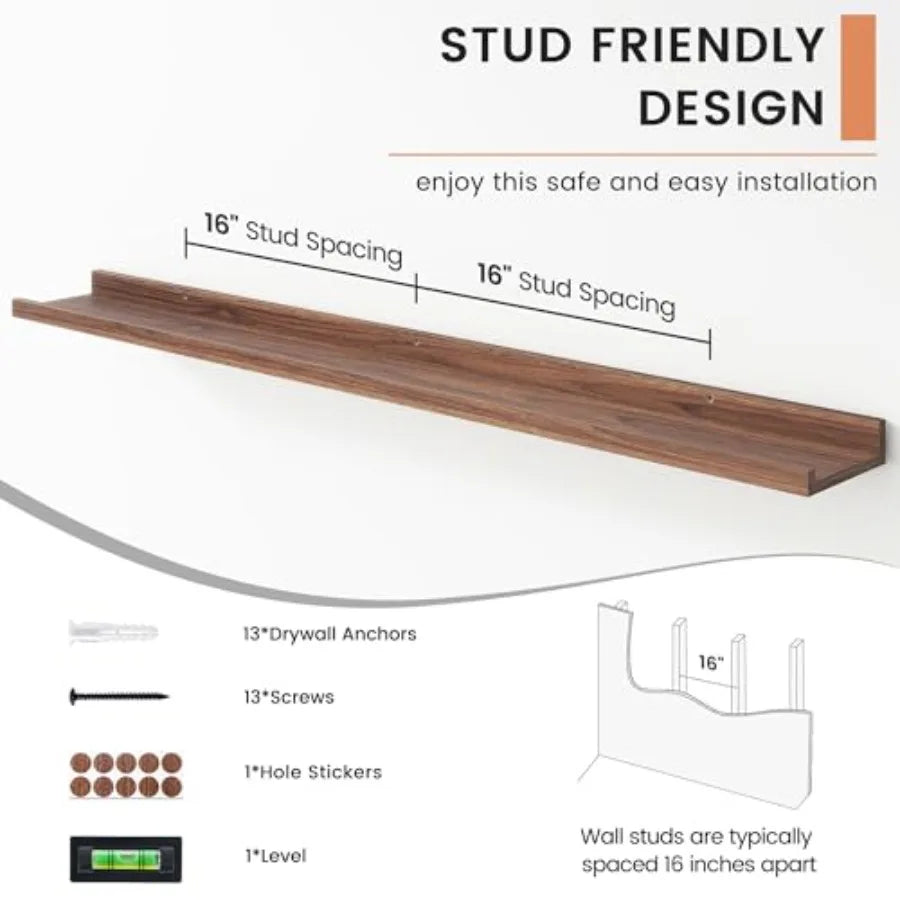 Floating Picture Ledge Shelves Of 4 With Lip For Wall