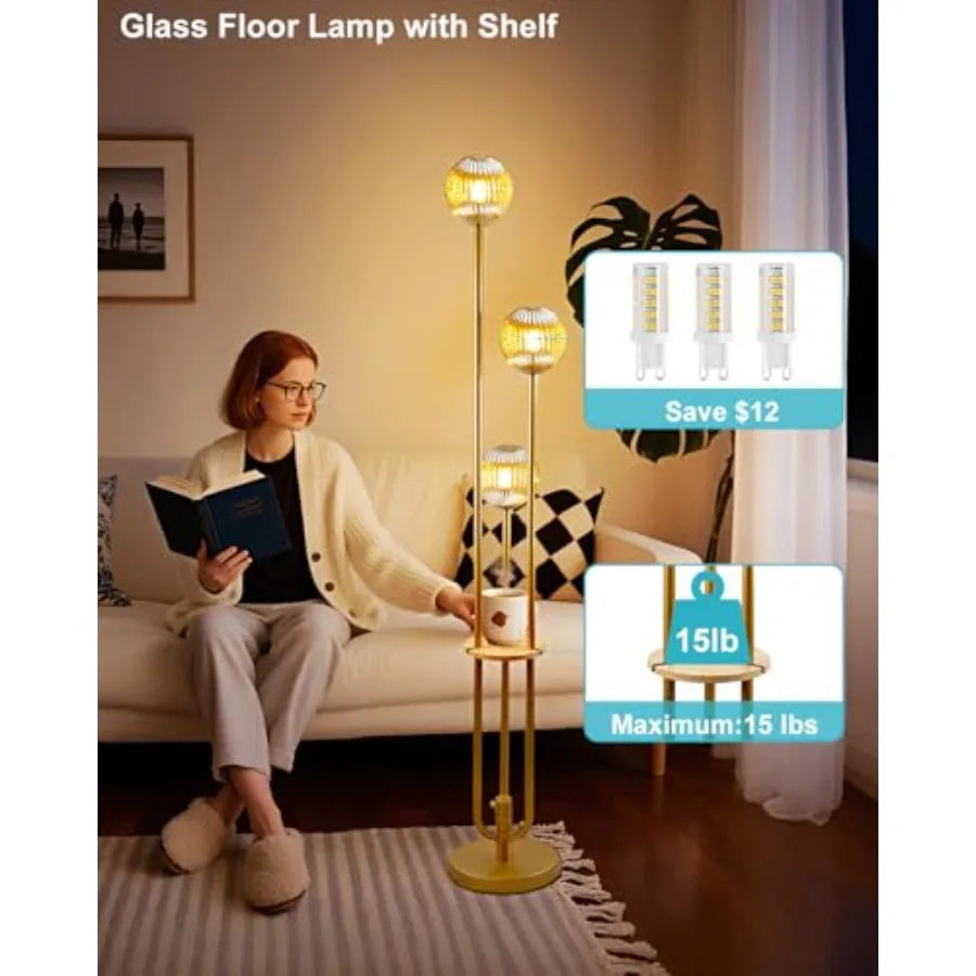Glass Floor Lamp With Shelf 63 Inch Dimmable Mid Century