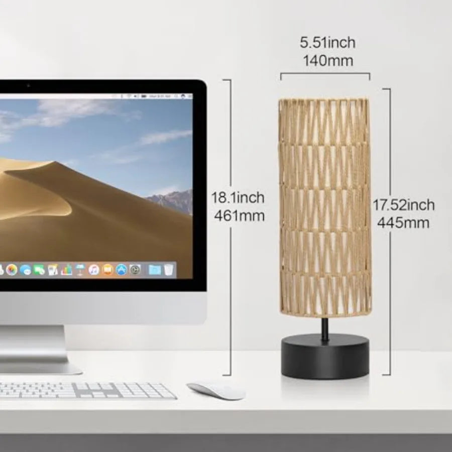 Rattan Table Lamp With Touch Control 3-Way Dimmable Bedside