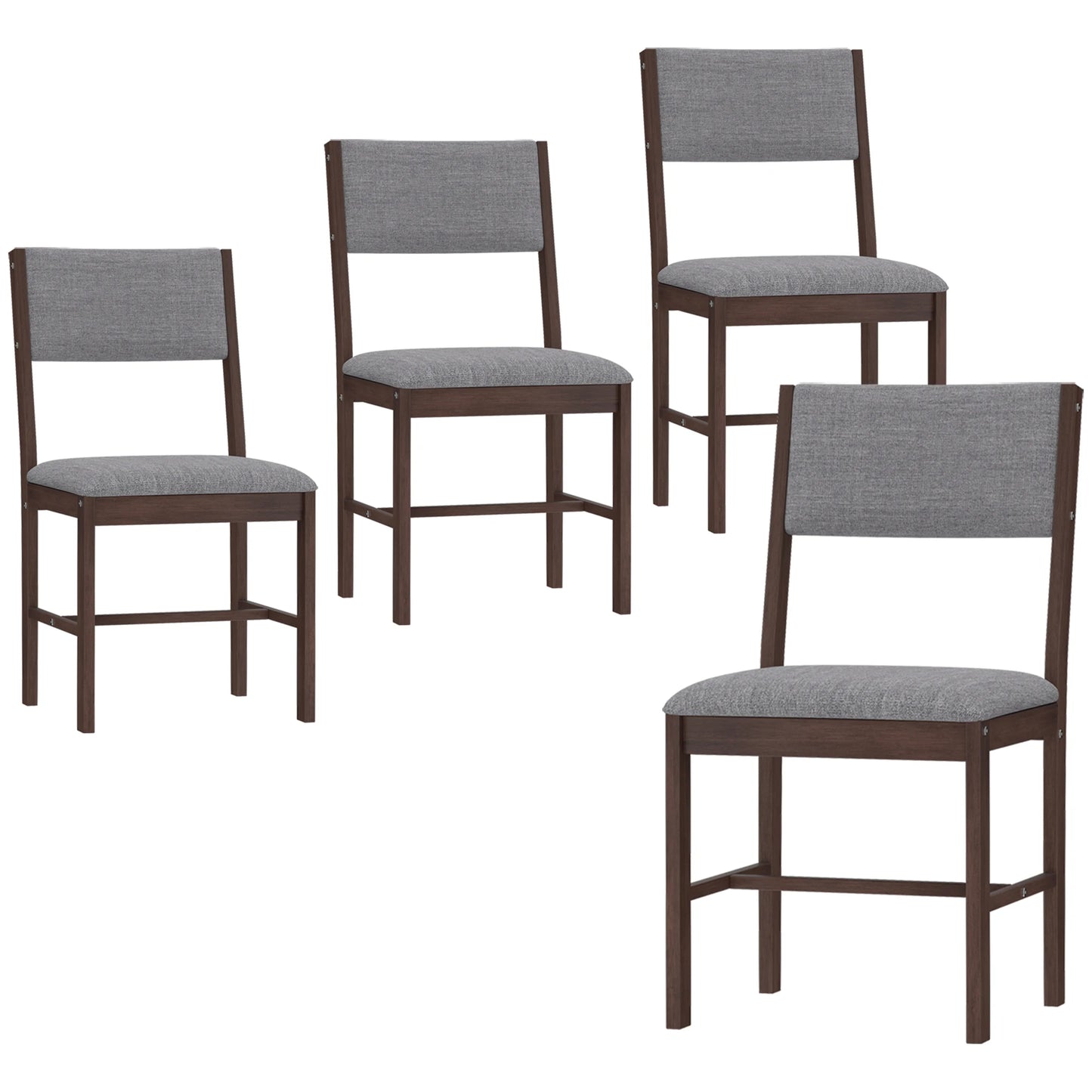 HOMCOM Set Of 4 Solid Wood And Linen Dining Chairs