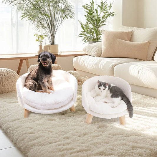 BINGOPAW Luxury Plush Cat Bed With Wood Leg Frame Washable