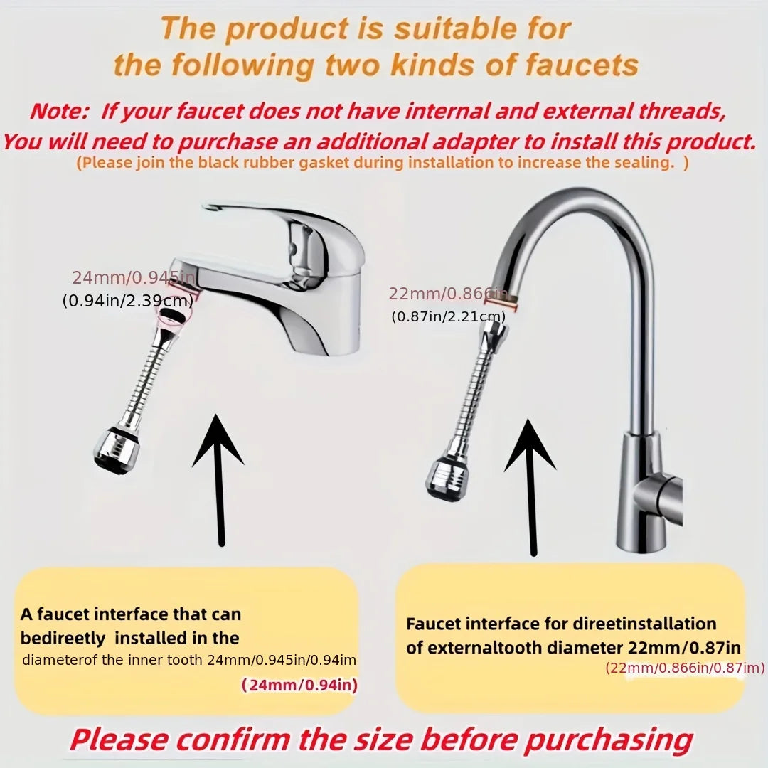 Stainless Steel Kitchen Faucet Sprinkler Water Saving Extender Rotating Spray