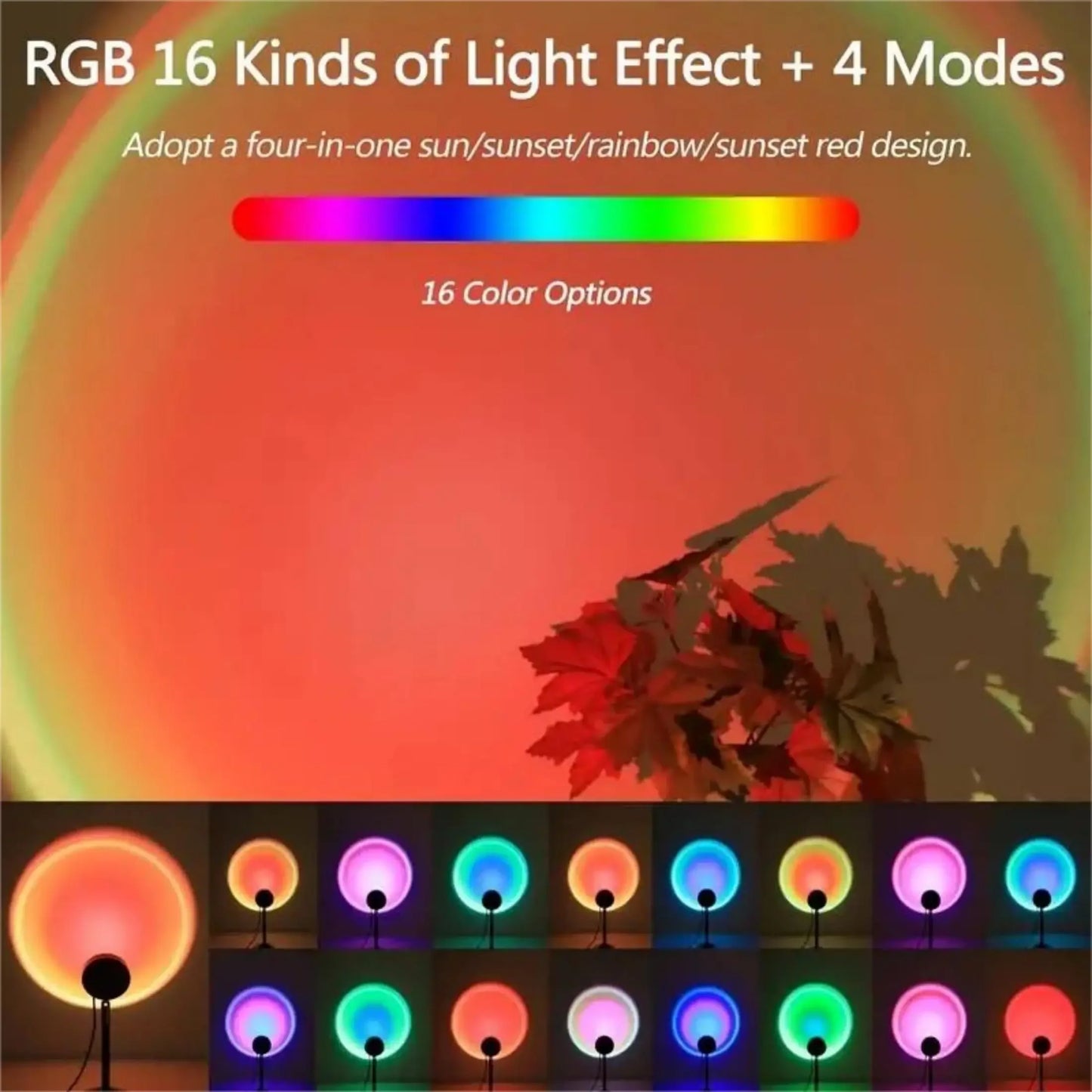 Vibrant Sunset Projection Light With 16 Color Spectrum USB Remote
