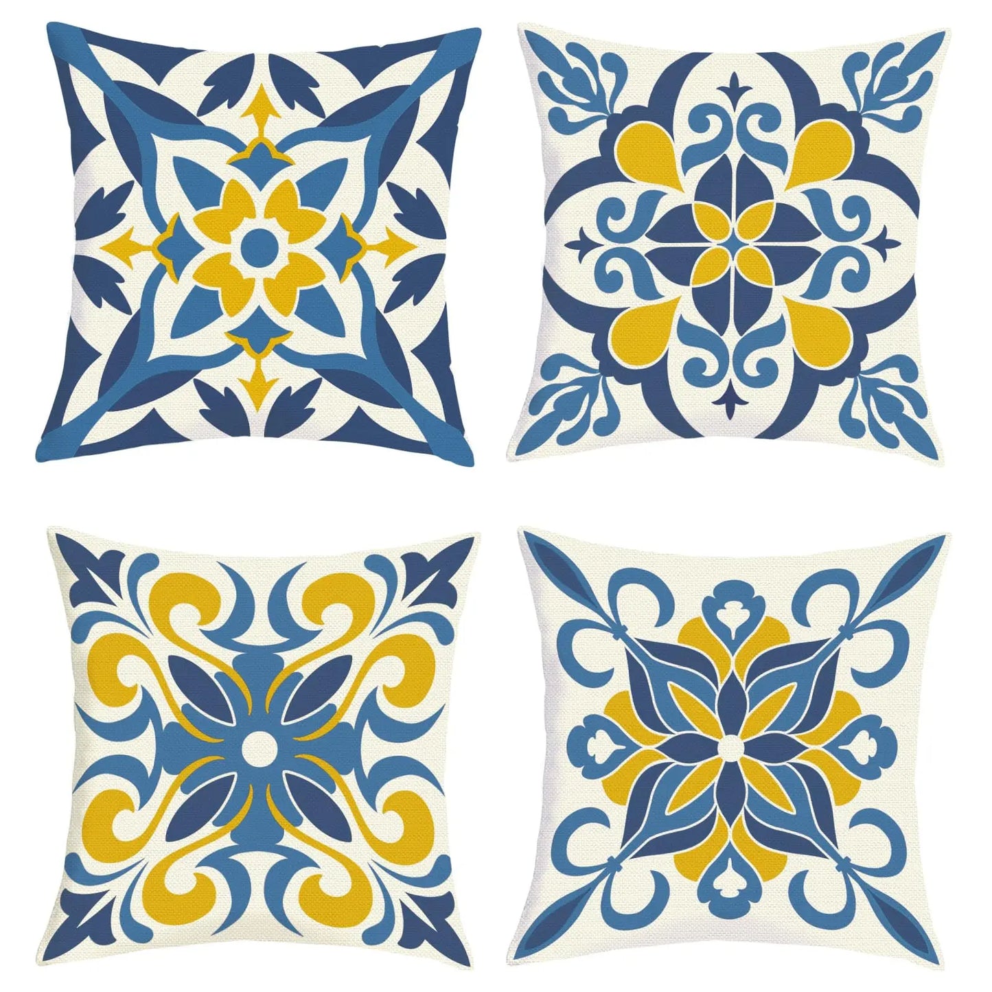 Mediterranean Tile Throw Pillow Covers Geometric Cushion Set