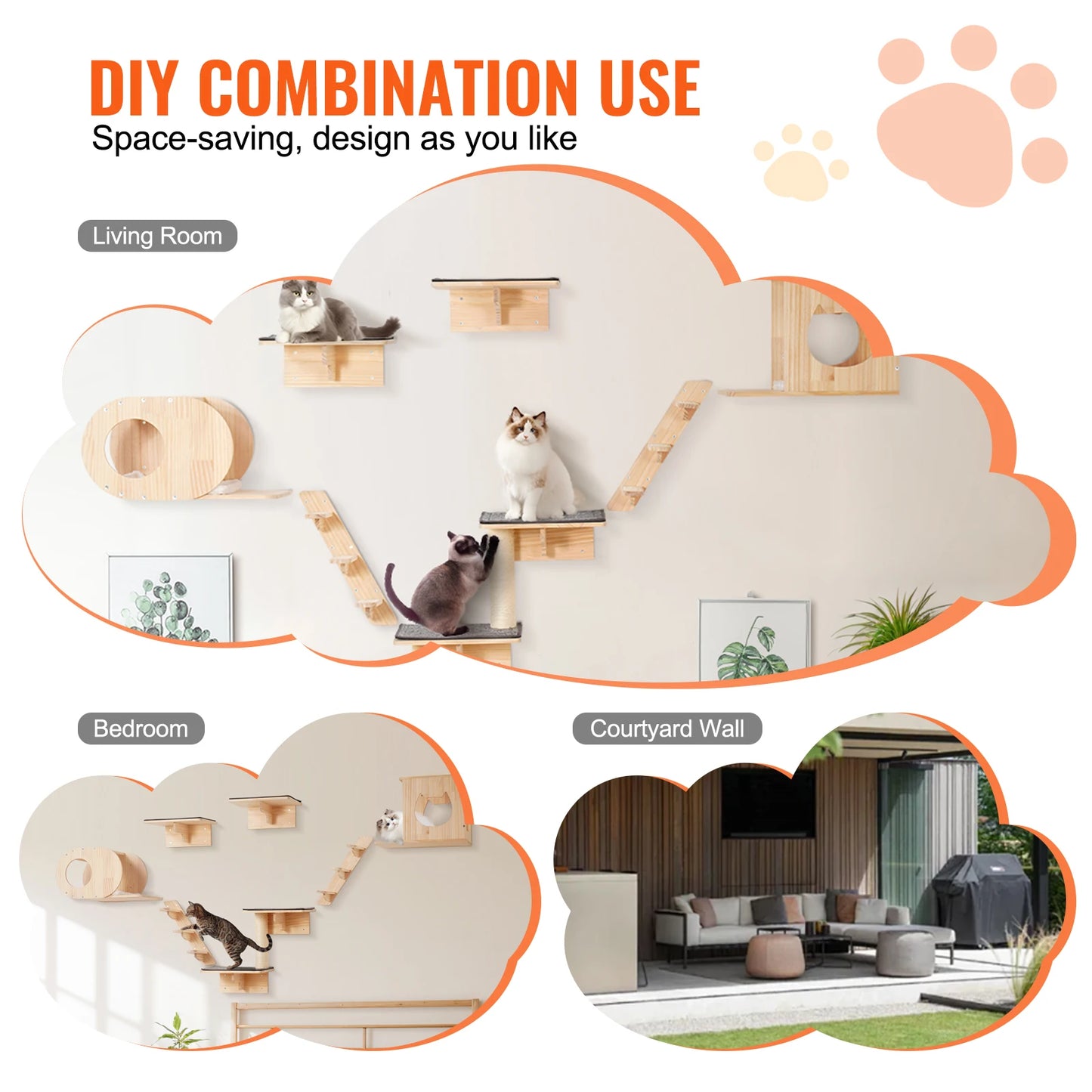 SucceBuy Double Tier Wall Mounted Cat Shelves and Perches