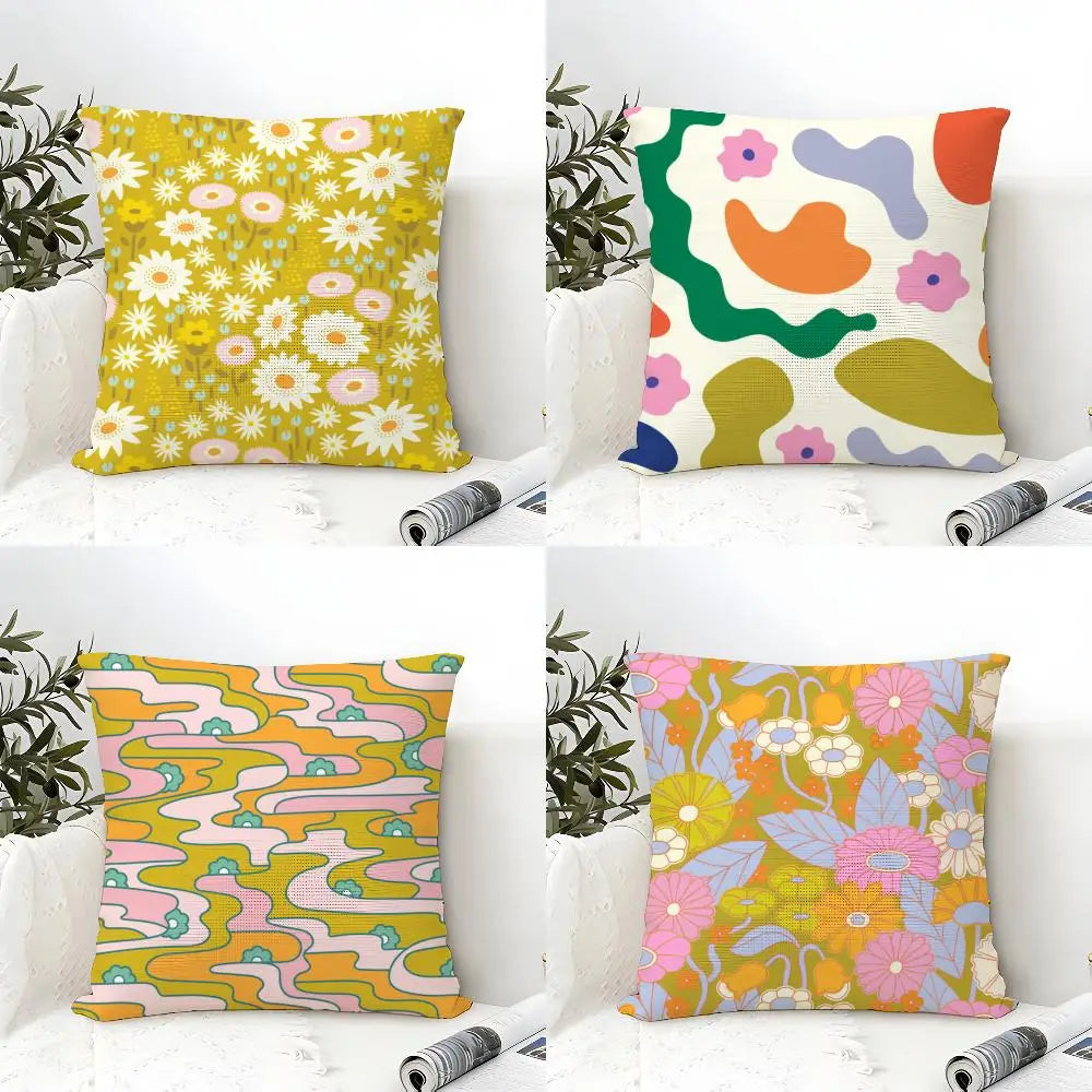 Elizabeth Olwen Modern Flowers Pillow Case Linen Cushion Cover