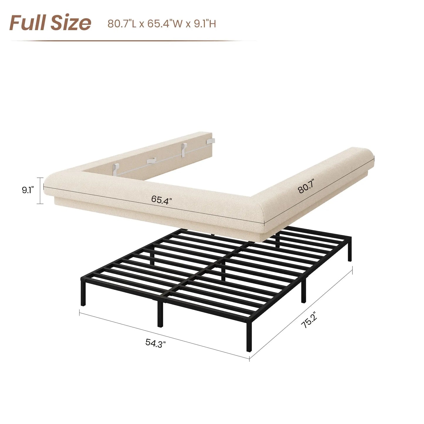 Full Queen King Cloud Platform Bed Frame, Upholstered Low Profile Bed With Metal Slats, Noise Free, Easy Assembly, No Box Spring Needed
