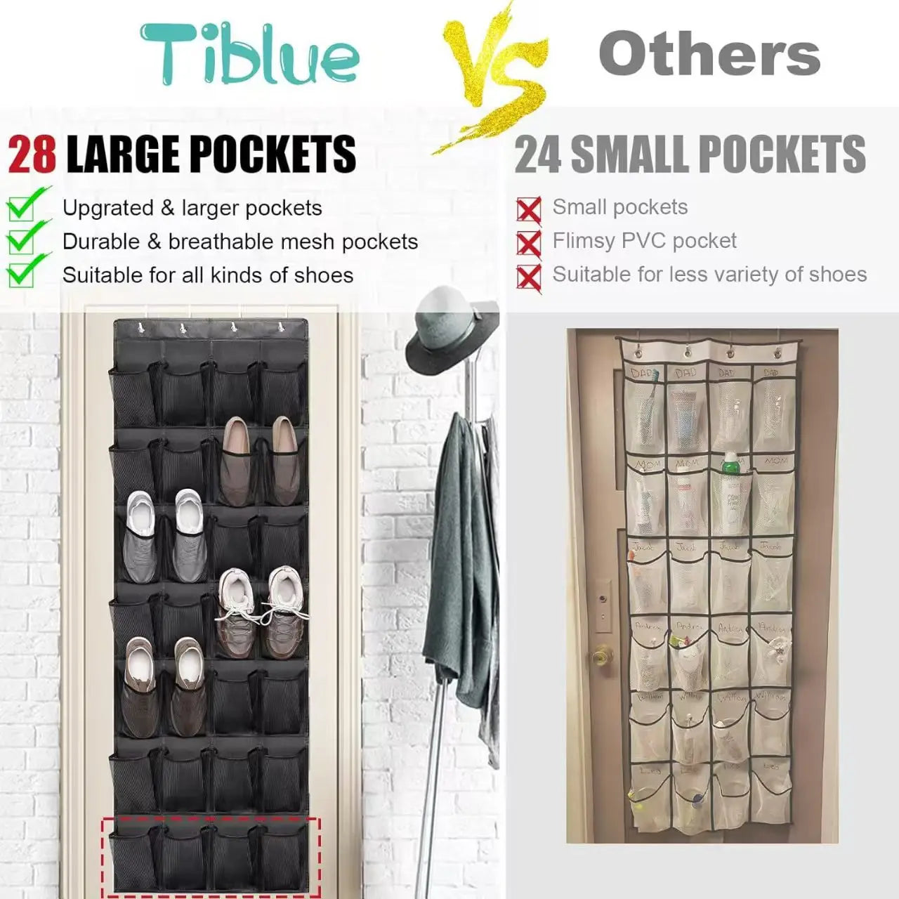 Over The Door Mesh Pocket Shoe Organizer Rack For Closet