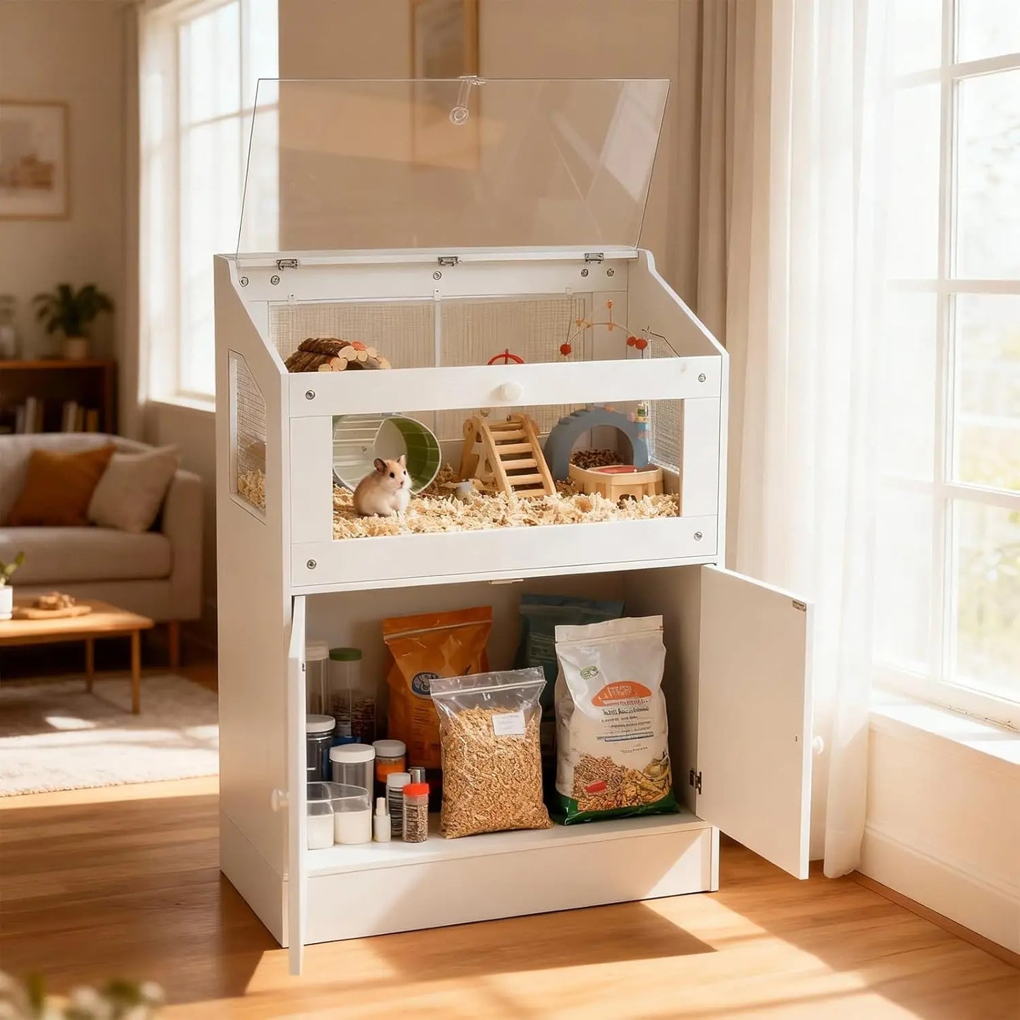 HiMISS Acrylic Animal Cage Storage Cabinet Ventilated Clean Habitat Hamster