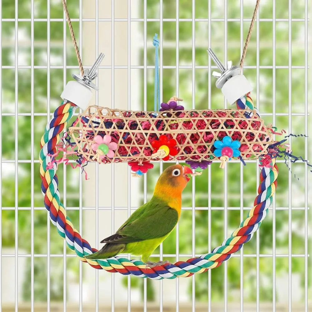 Bird Chew Toys Foraging Paper Balls Cage Hanging Six Pack