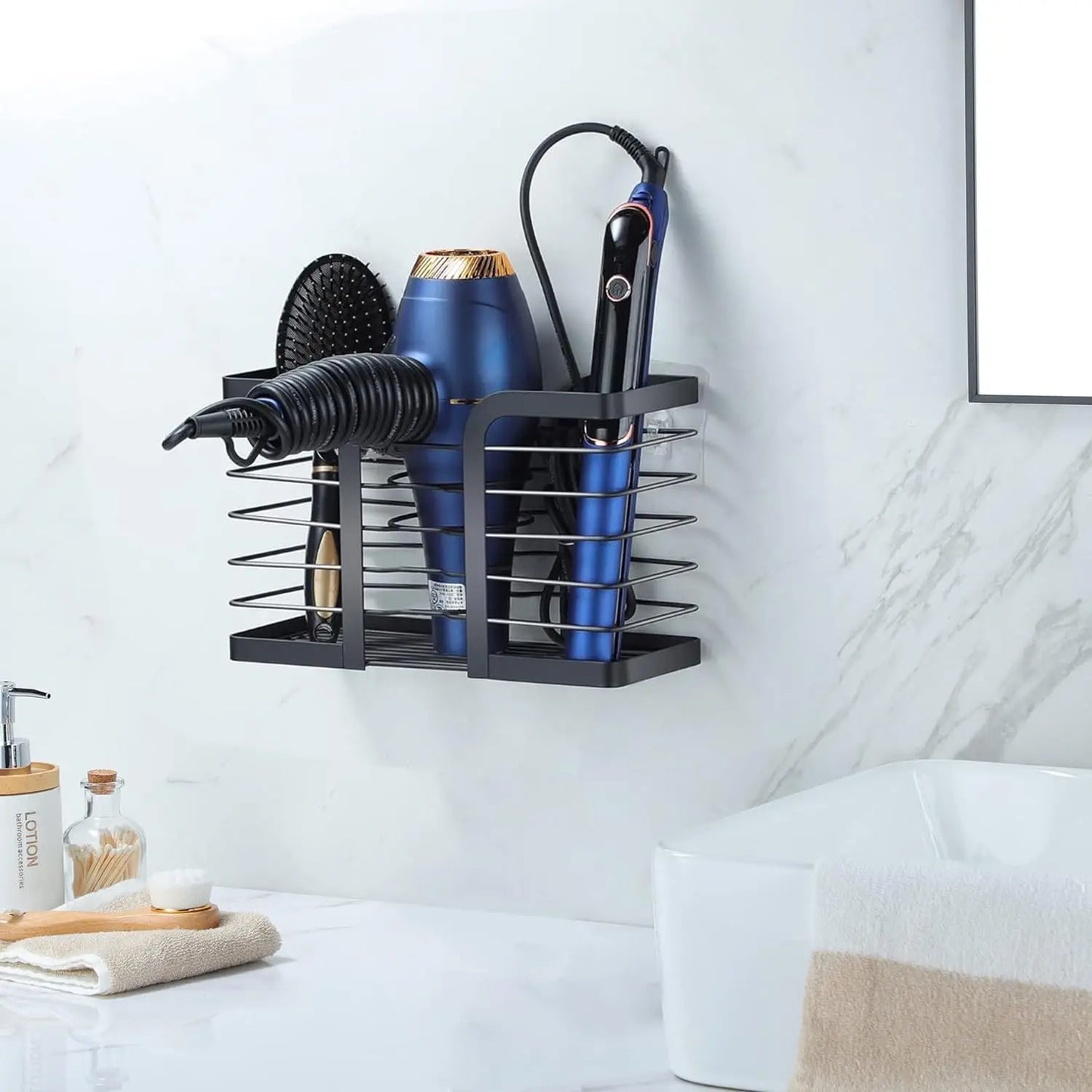 Metal Wire Hair Dryer Holder Wall Mount For Flat Iron And Tools
