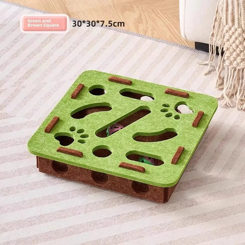 Cat Puzzle Toy Felt Box With Ball For Indoor Cats Entertainment