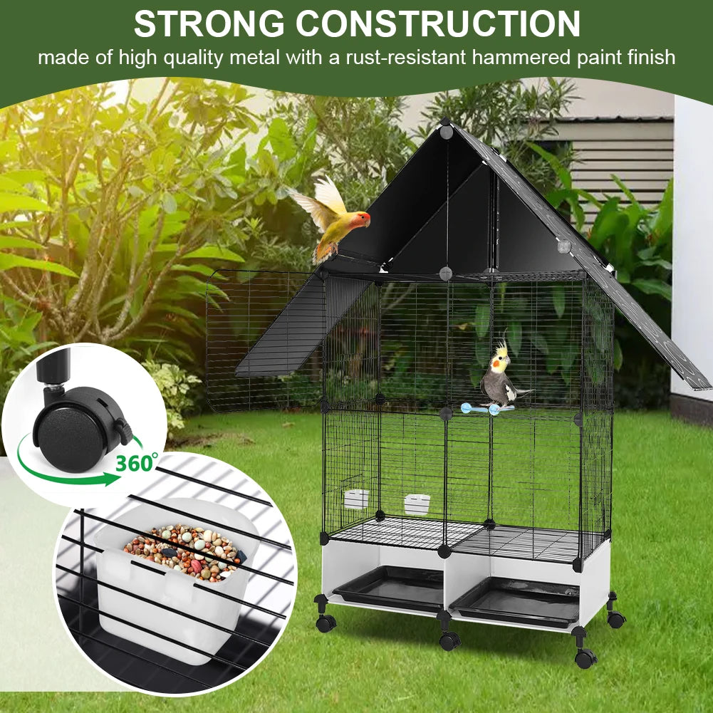 Bird Villa Two Tier Iron Cage With Rolling Stand Lock