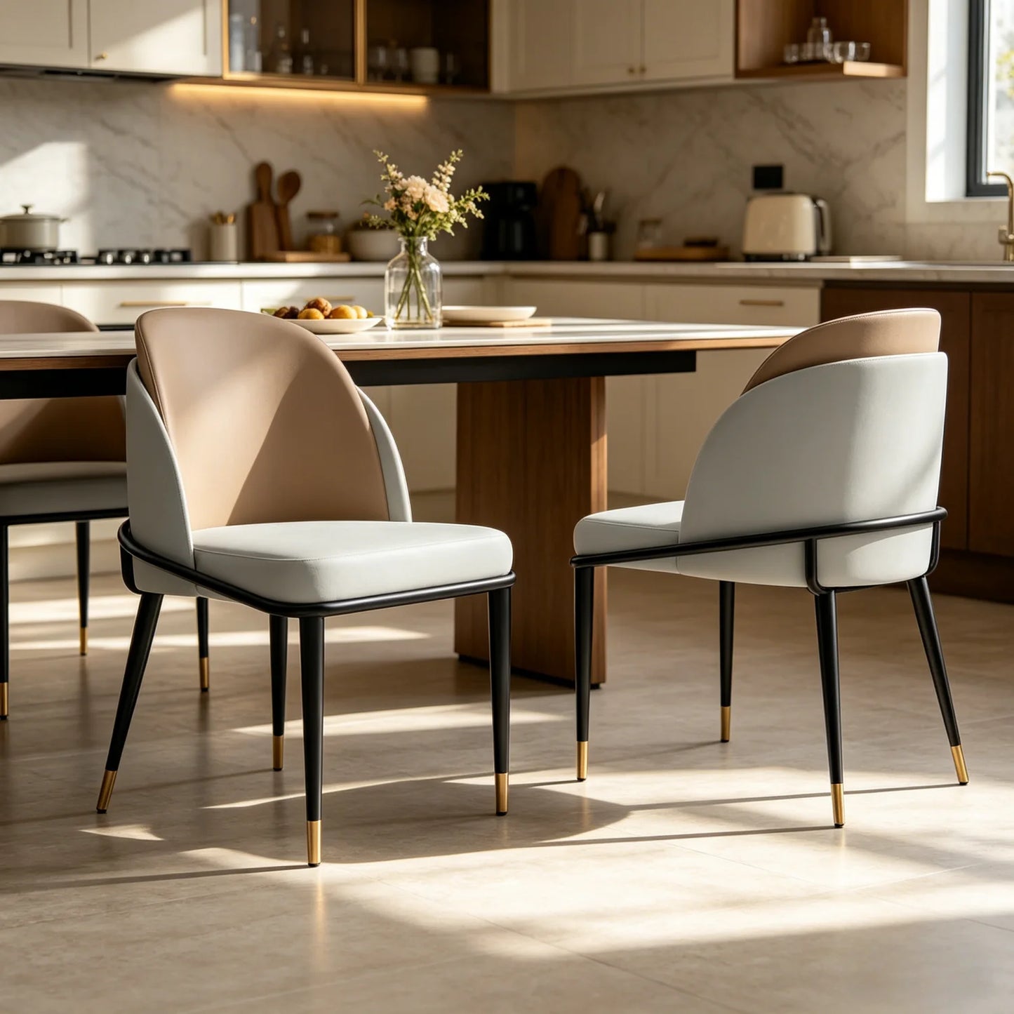 Set Of 2 Luxurious Microfiber Silicone Leather Dining Chairs