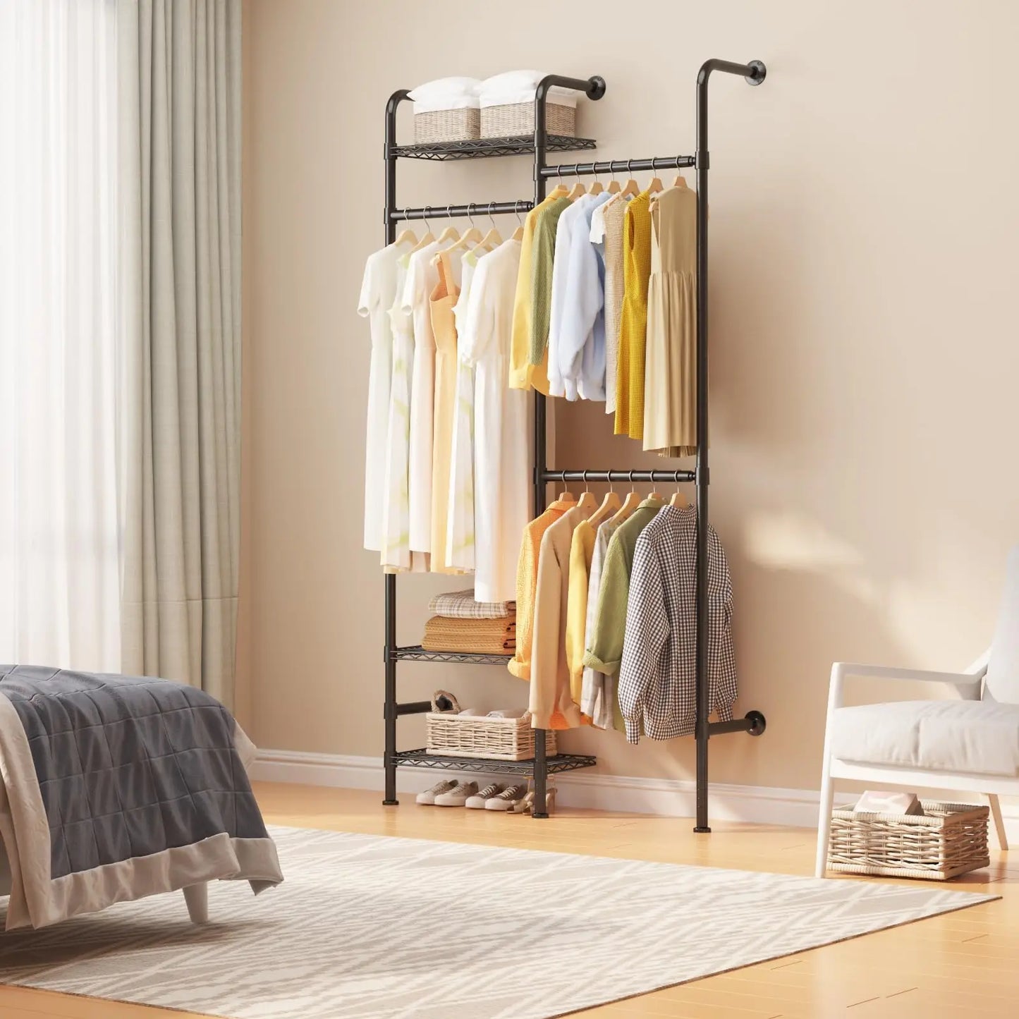 Studyset Carbon Steel Wall Mounted Clothes Rack Pipe Closet System