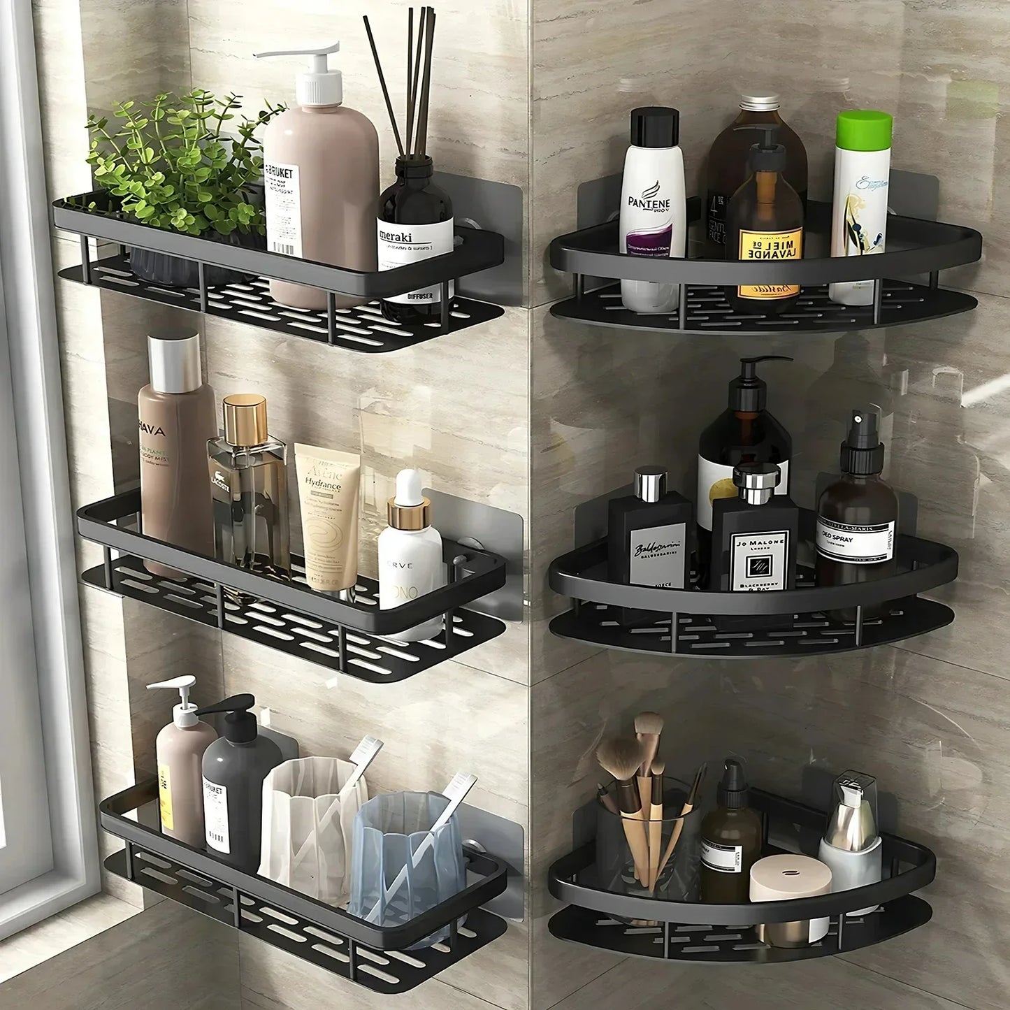Aluminum Alloy Shower Shelf Wall Mounted No Drill