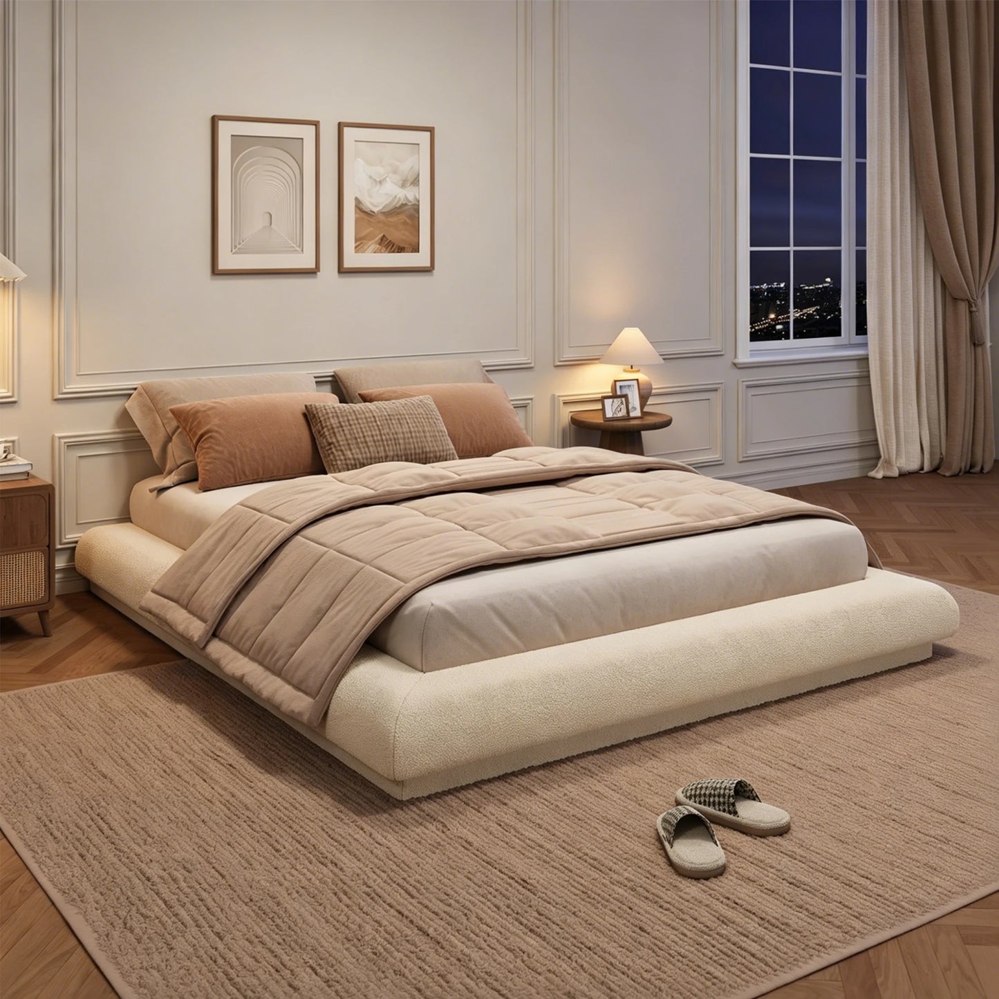 Full Queen King Cloud Platform Bed Frame, Upholstered Low Profile Bed With Metal Slats, Noise Free, Easy Assembly, No Box Spring Needed