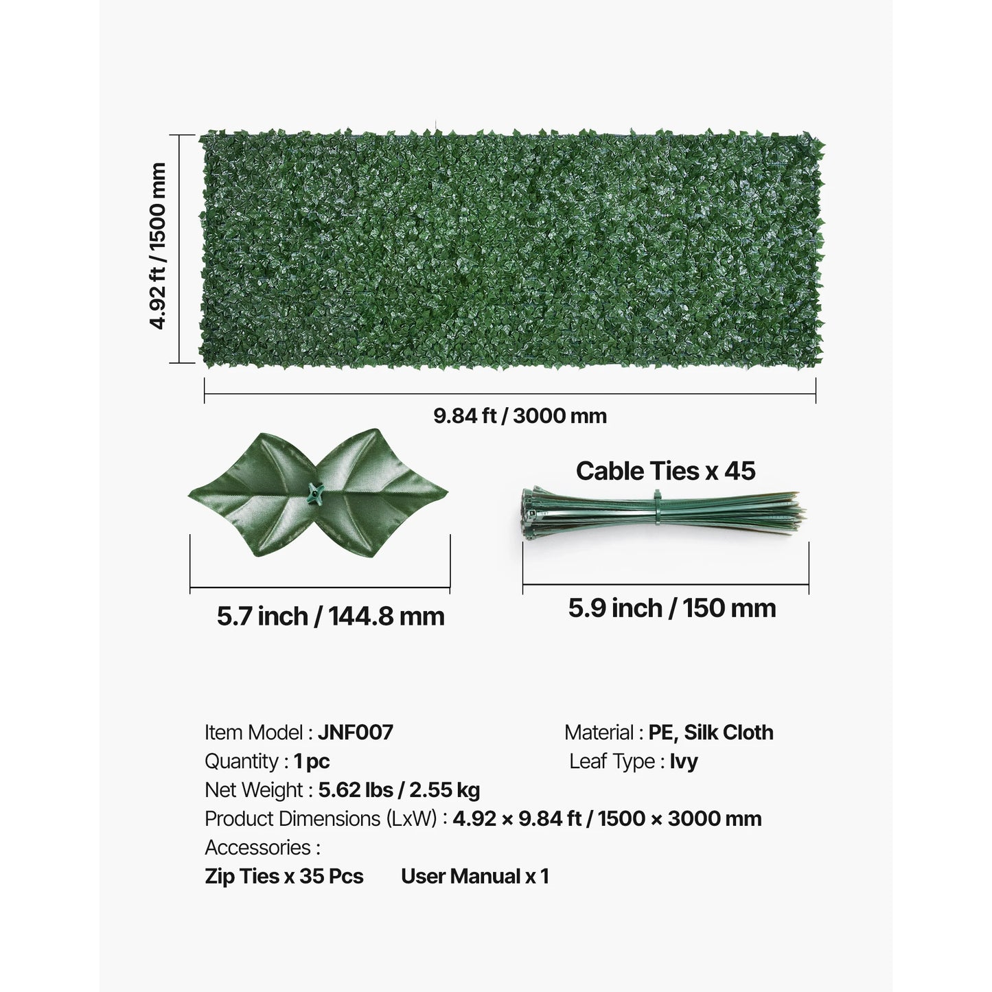 VEVOR Privacy Fence Artificial Green Wall Screen Ivy Hedge Decoration