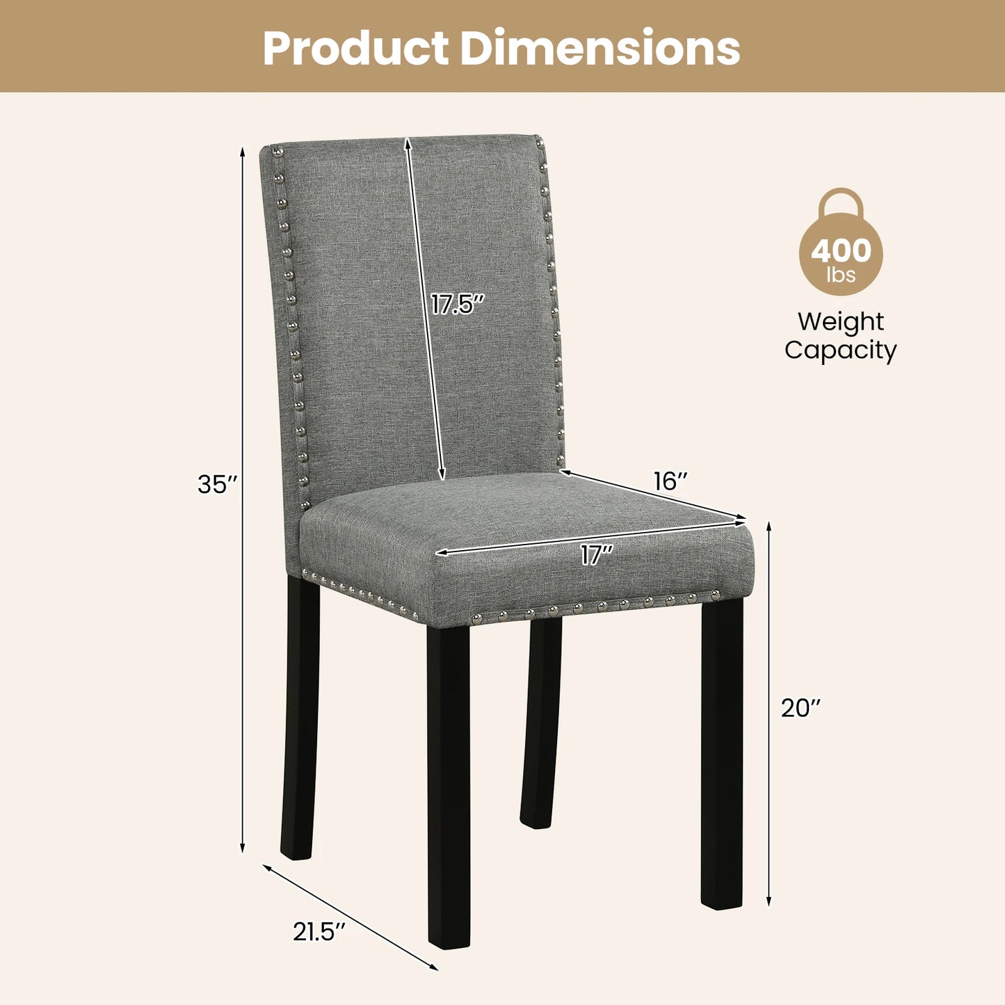 HOMASIS Set Of 4 Grey Upholstered Wooden Dining Chairs