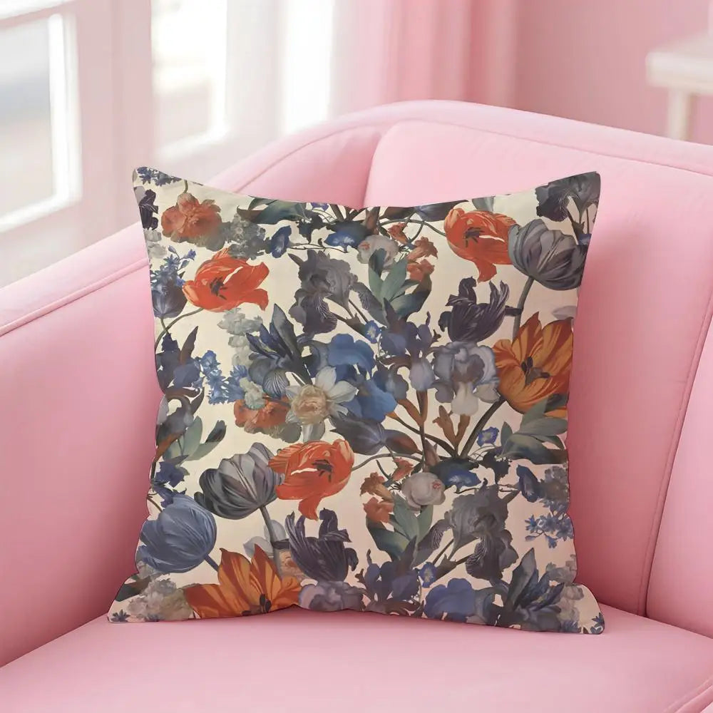 Pastoral Floral Cushion Cover With Concealed Zipper Polyester Cotton