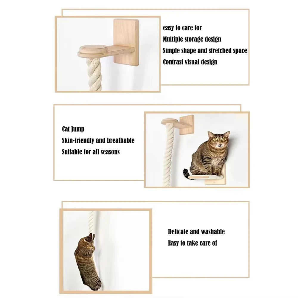 Cat Wall Mounted Climbing Shelf With Sisal Rope Scratching Post For Indoor Cats