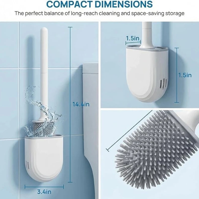 Silicone Wall Mounted Toilet Brush Set With Flexible Flat Head