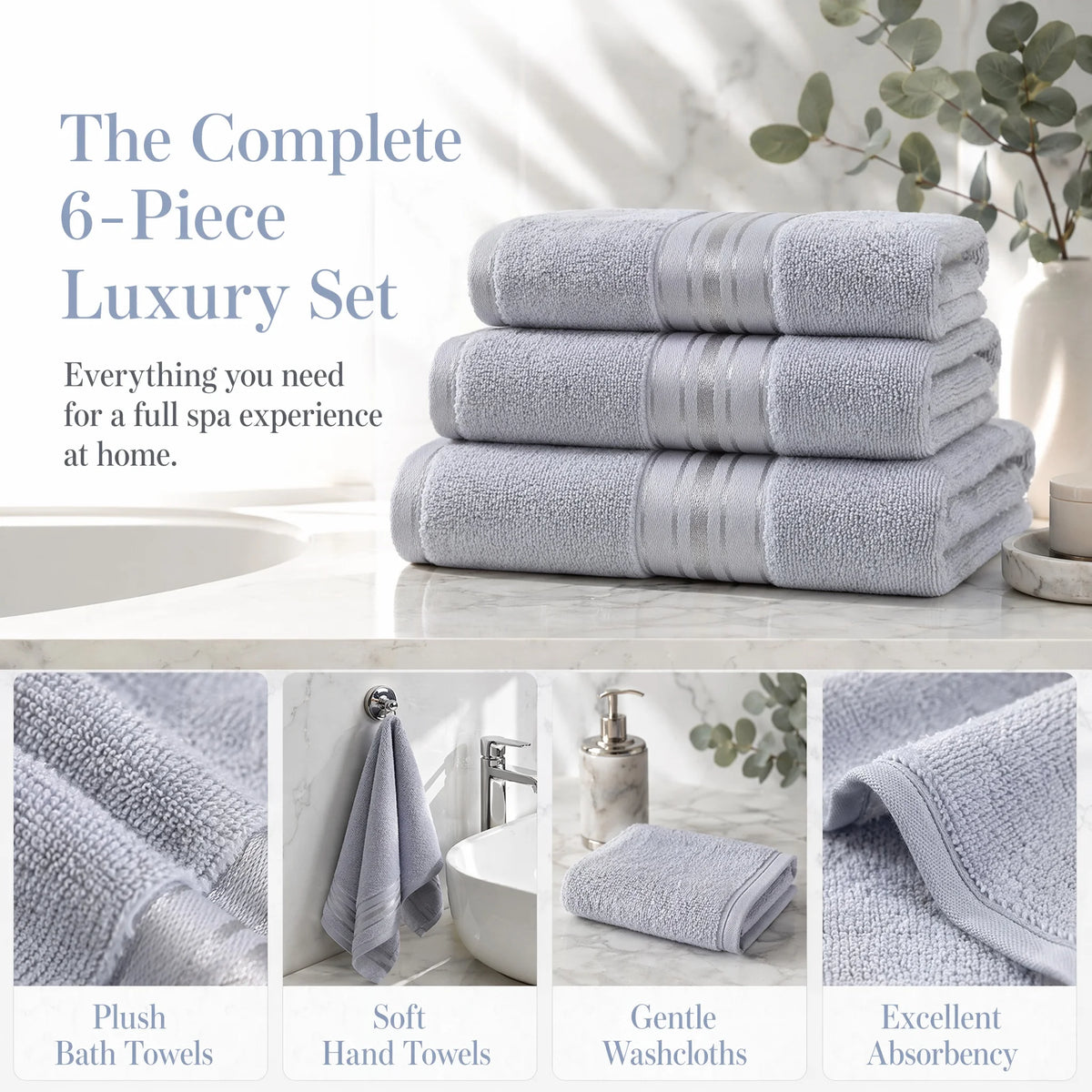 Luxury Turkish Cotton Towel Set With Bath Towels And Washcloths