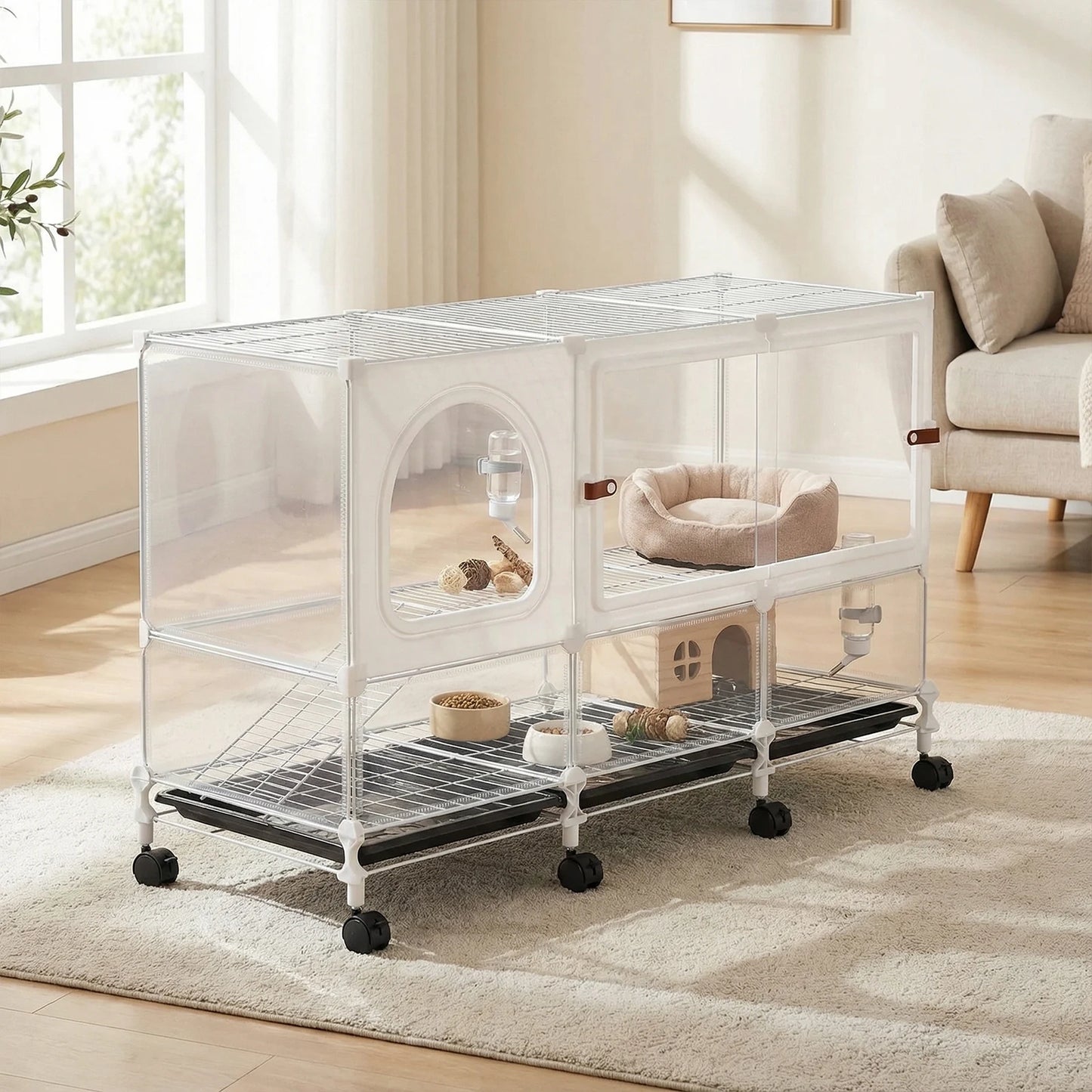 Alloyseed 2 Tier Rabbit Hutch Wheels Tray Guinea Pigs Chinchillas