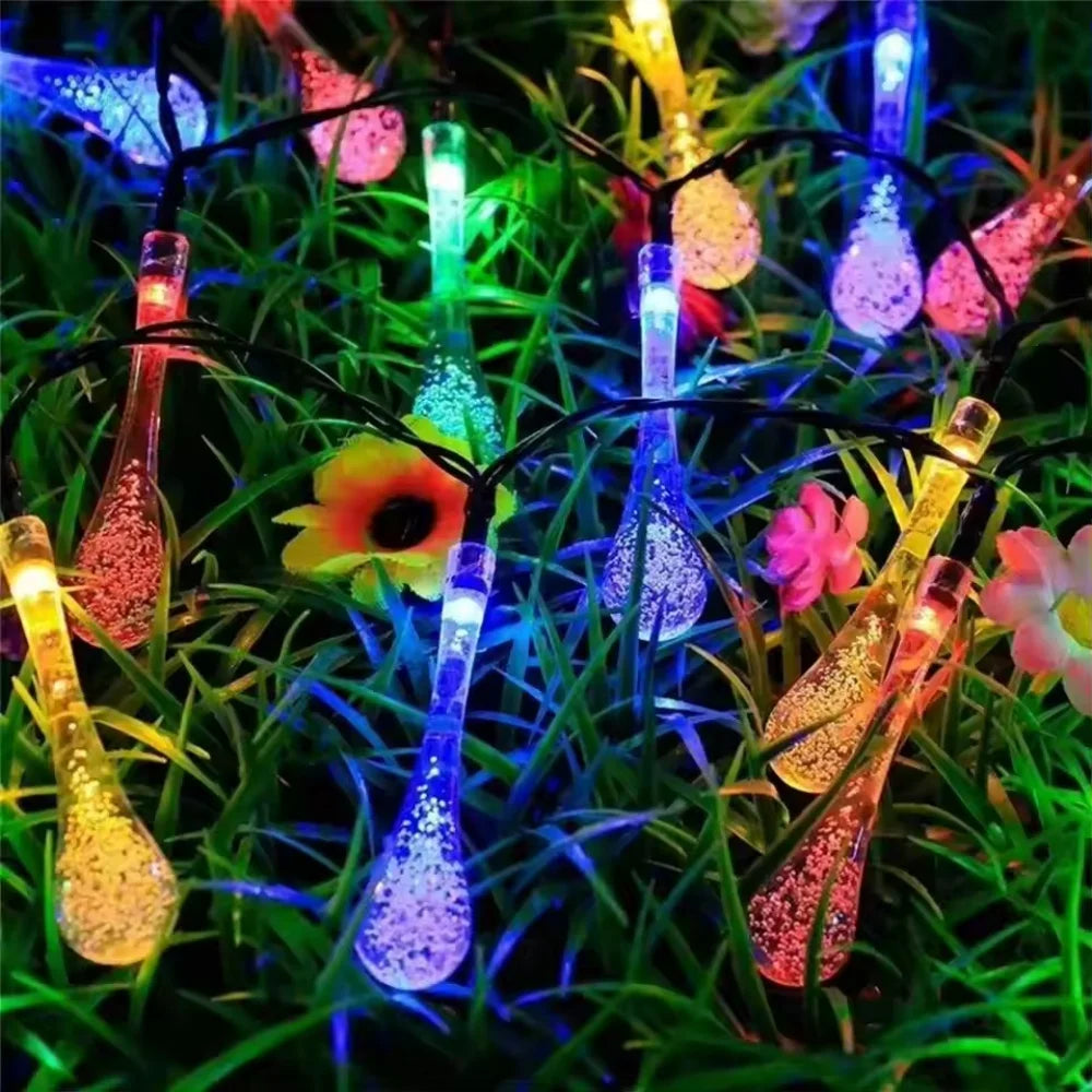Solar Water Droplets LED String Lights For Outdoor Decor