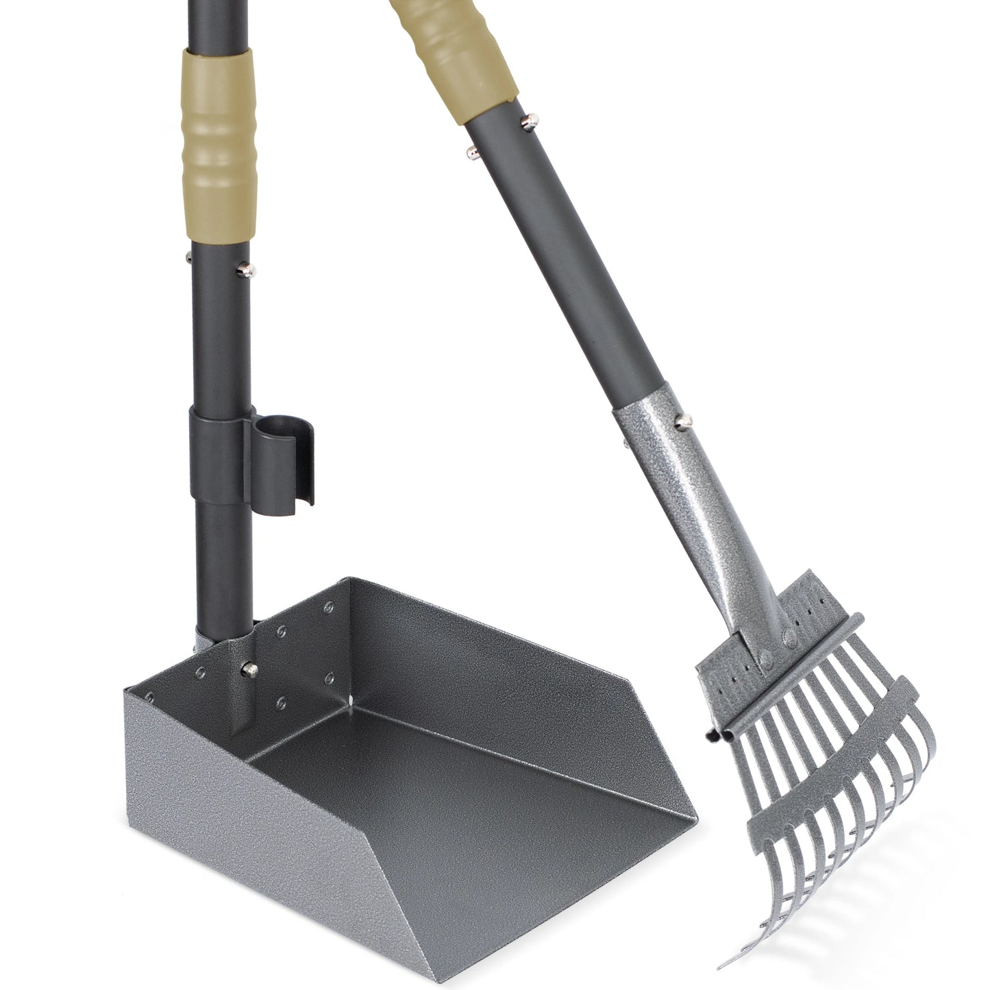 Dog Pooper Scooper Tray And Rake Set With Stainless Handles