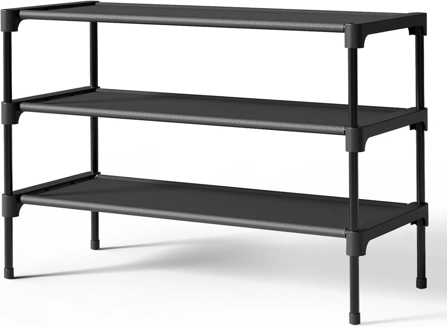 Three Tier Stackable Nonwoven Shoe Rack Organizer Space Saving