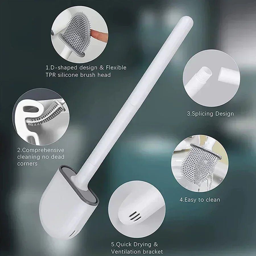 Silicone Wall Mounted Toilet Brush Set With Flexible Flat Head