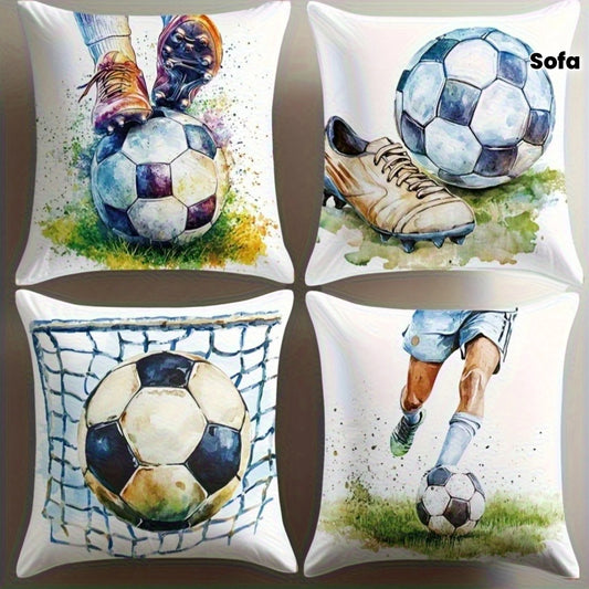 Soccer Throw Pillow Covers 4 Piece Set Watercolor Football Player