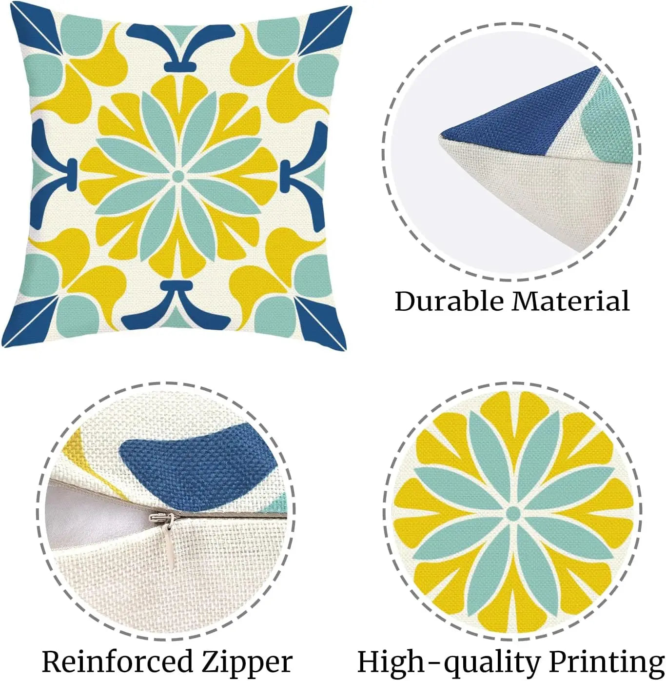 Mediterranean Tile Throw Pillow Covers Geometric Cushion Set